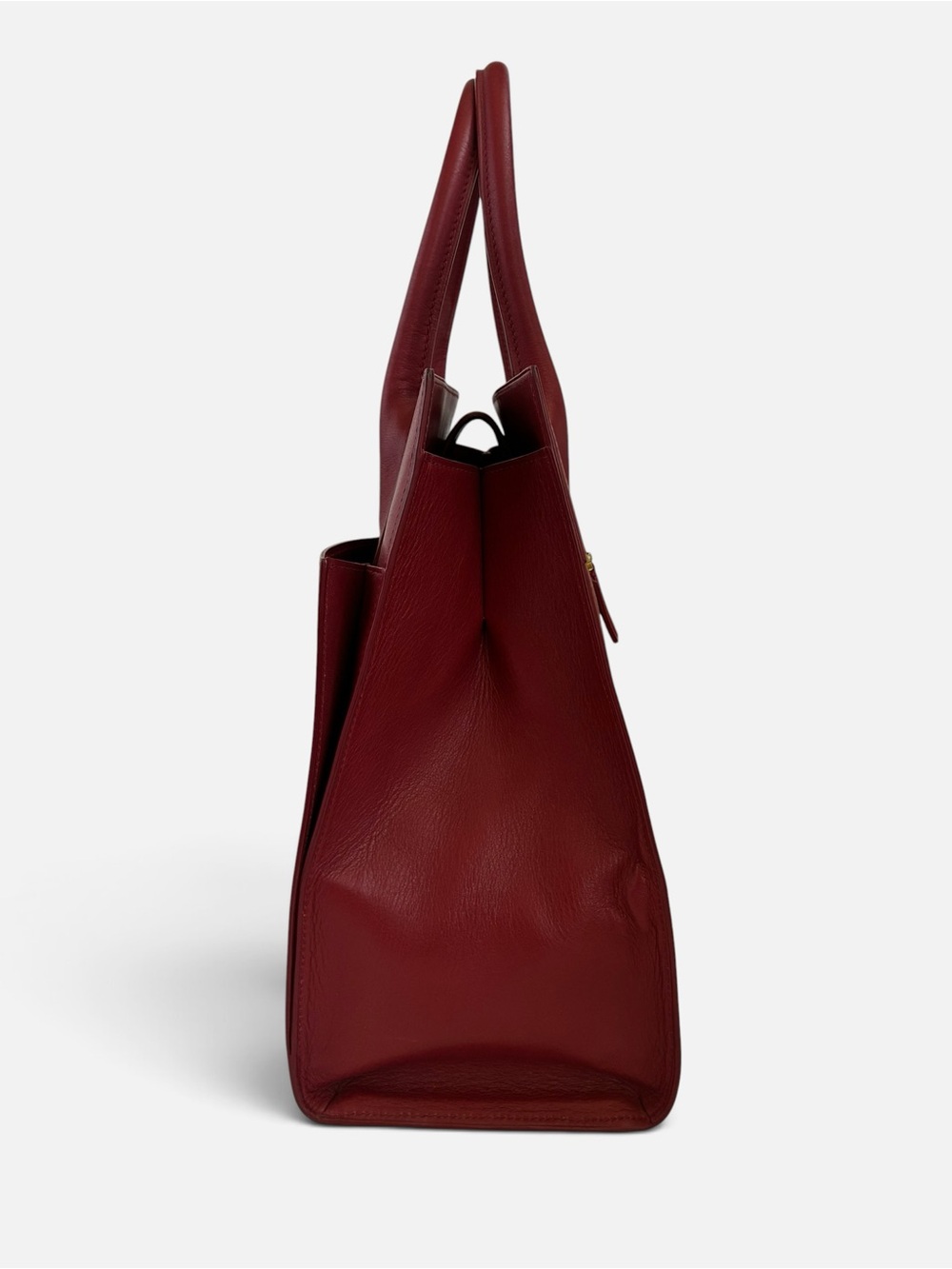 Structured Satchel Tote in Burgundy with Gold Accent - Picture 3 of 7